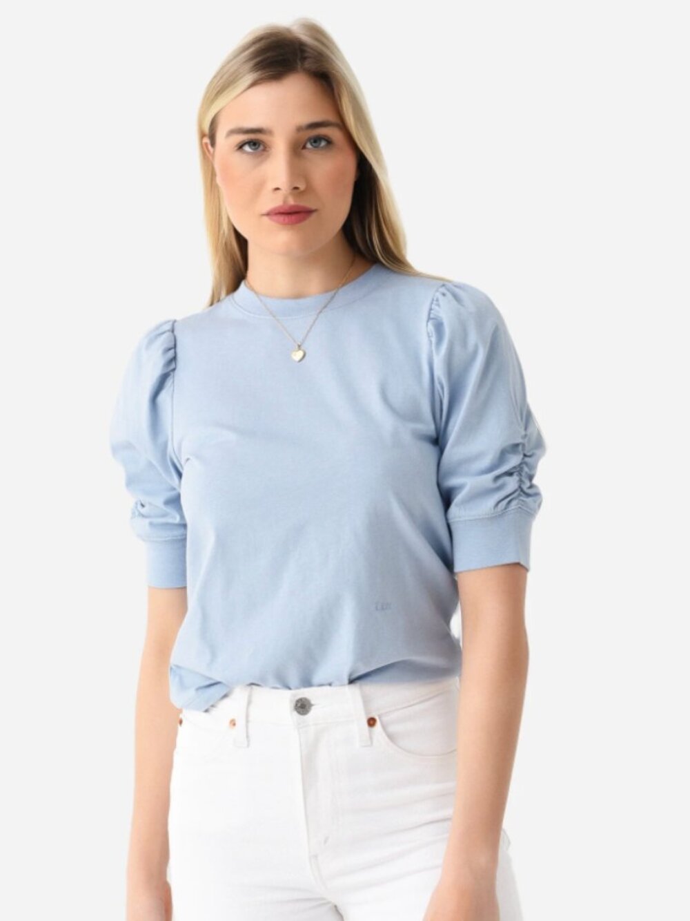 FRAME Pleated Puff Sleeve Tee - Light Chambray | Sz: XS | EUC.